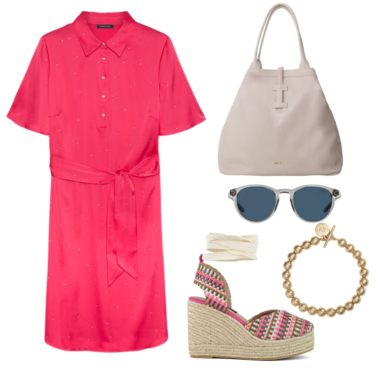 Outfit donna - Total look #2187999. Abbinamento con borse tote, occhiali da sole, braccialetti, zeppe, vestiti chemisier.