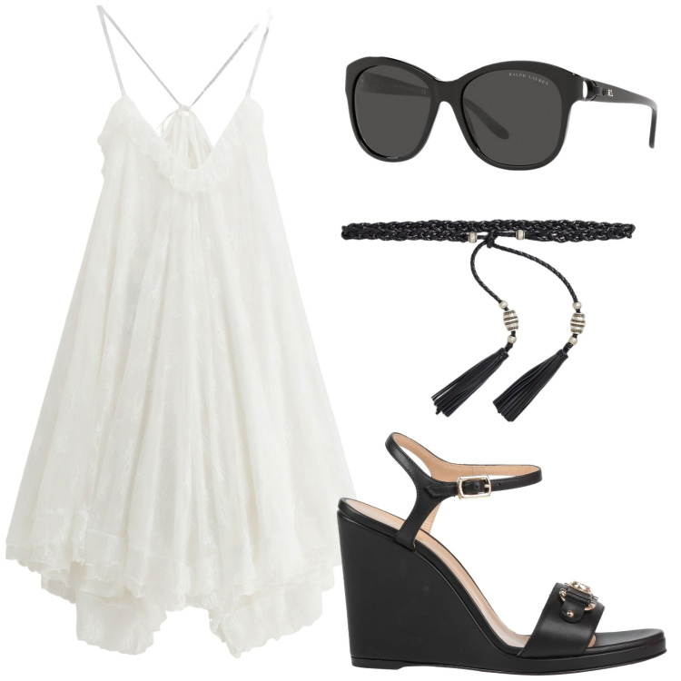 Outfit donna - Total look #2188009. Stile Boho per Tutti i giorni. Abbinamento con sandali in pelle, vestiti corti, cinture, occhiali da sole.