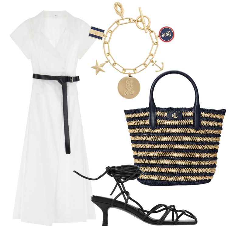 Outfit donna - Total look #2188028. Stile Casual chic per Mare. Abbinamento con sandali col tacco, vestiti lunghi, borse tote, braccialetti con ciondoli.