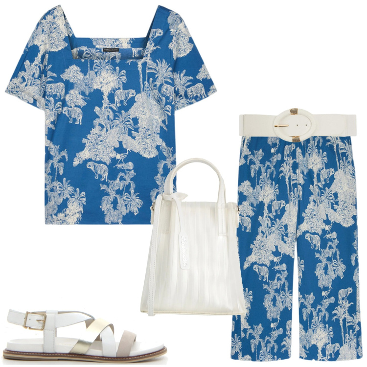 Outfit donna - Coordinati. Stile Casual chic per Tutti i giorni. Abbinamento con borse a mano, cinture, pantaloni, bluse, sandali.