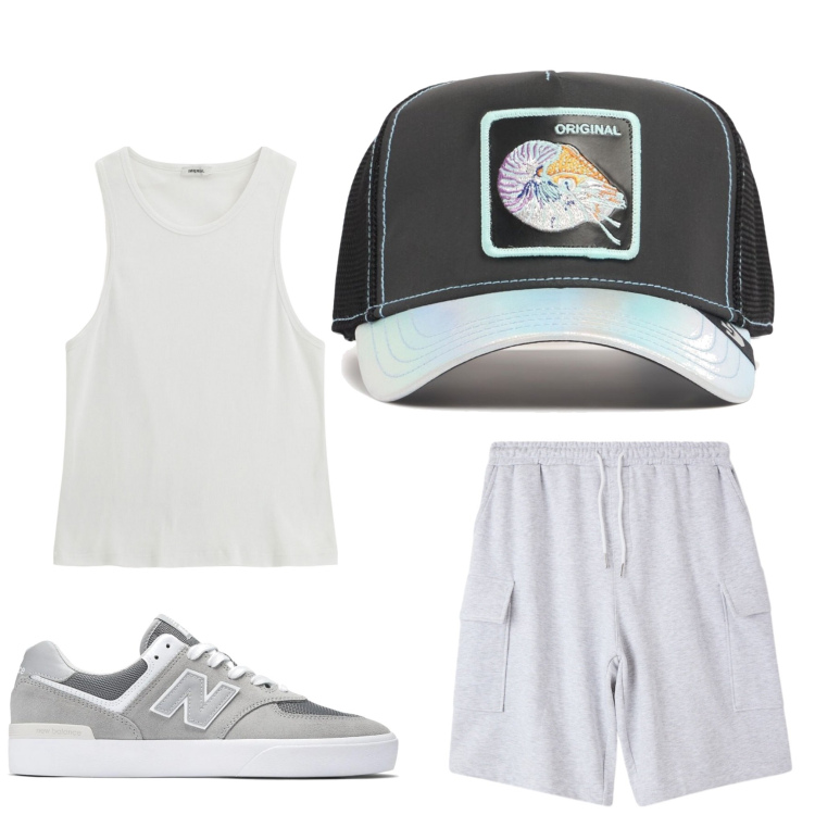 Outfit uomo - Corsetta. Stile Casual per Sport. Abbinamento con bermuda, sneakers, canottiere, cappelli con visiera.