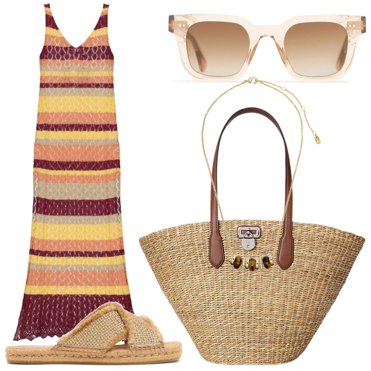 Outfit donna - Total look #2188140. Abbinamento con vestiti lunghi, collane, borse tote, occhiali da sole, sandali col tacco.