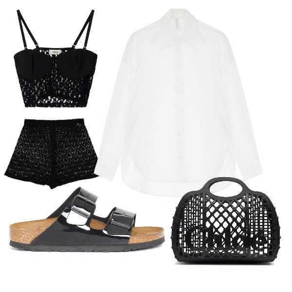 Outfit donna - al mare. Stile Urban per Mare. Abbinamento con camicie, shorts, top, ciabatte, borse a mano.