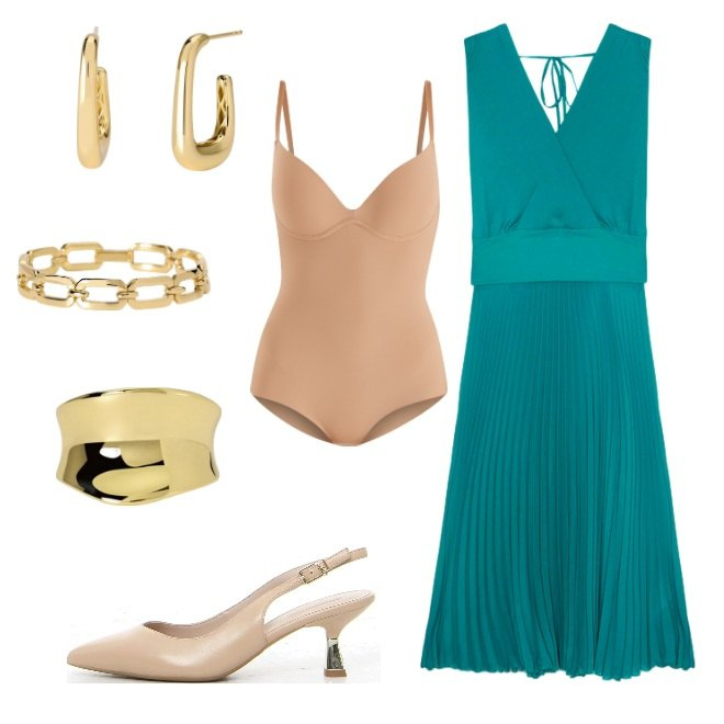 Outfit donna - Colazione da Tiffany. Stile Romantica per Serata fuori. Abbinamento con braccialetti, orecchini, anelli, body, vestiti lunghi, décolleté.
