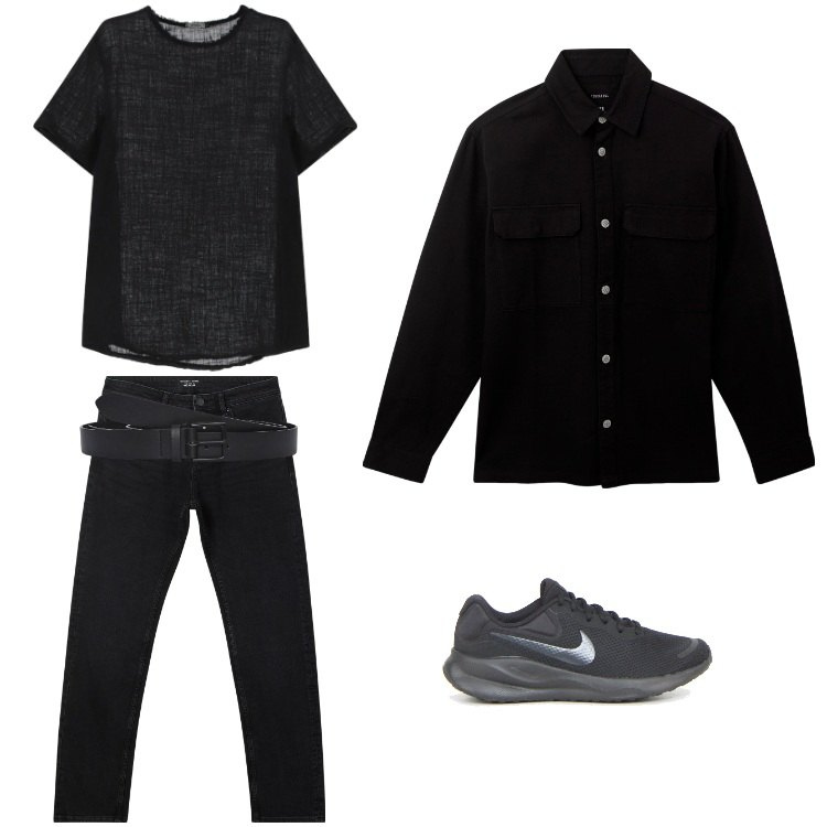 Outfit uomo - Total look #2188355. Stile Urban per Tutti i giorni. Abbinamento con jeans, cappotti, cinture, t-shirt, sneakers.