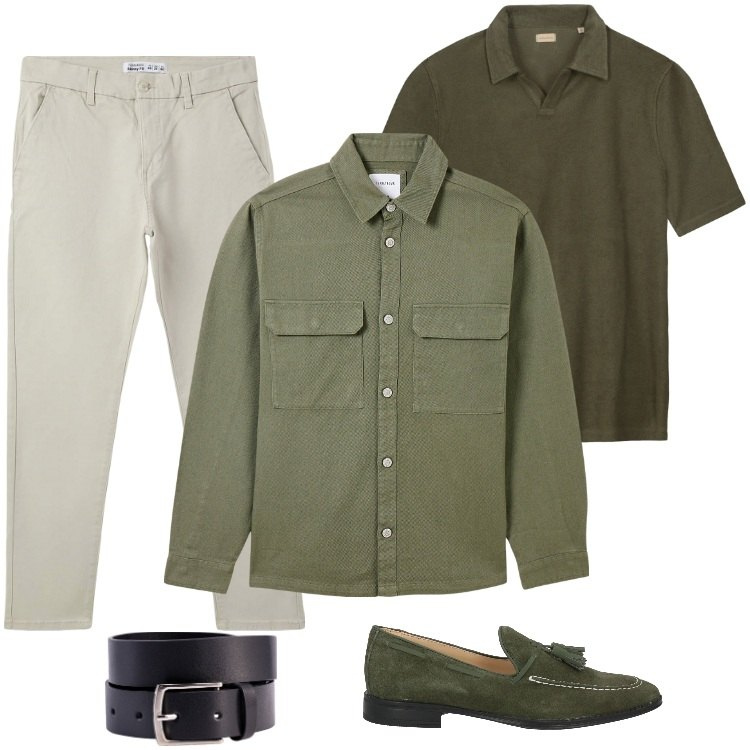 Outfit uomo - Total look #2188380. Stile Casual per Tutti i giorni. Abbinamento con scarpe stringate, cappotti, pantaloni chino, cinture, polo.