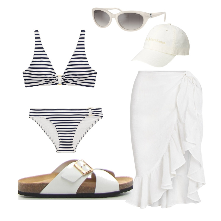 Outfit donna - Total look #2188391. Abbinamento con occhiali da sole, cappelli, bikini, bikini, vestiti da spiaggia, ciabatte.