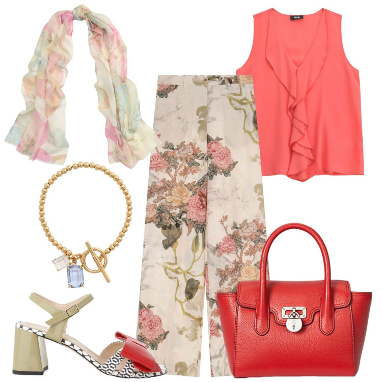 Outfit donna - Dixie a Positano. Stile Boho per Mare. Abbinamento con top, pantaloni, sandali col tacco, borse a mano, braccialetti, sciarpe.