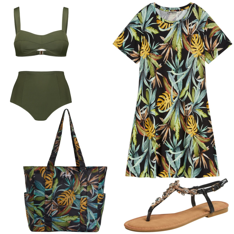 Outfit donna - Total look #2188470. Stile Casual per Mare. Abbinamento con sandali gioiello, vestiti, shopping bag, bikini.