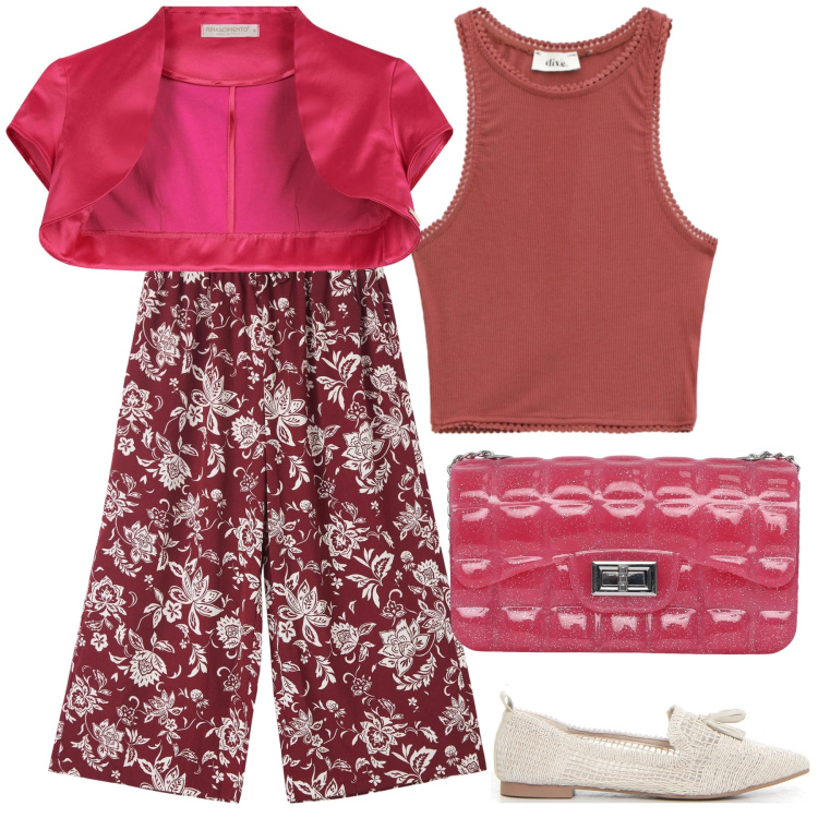 Outfit donna - Un bolero per il lavoro. Stile Urban per Ufficio. Abbinamento con borse a tracolla, pantaloni a palazzo, bolero, top, ballerine.