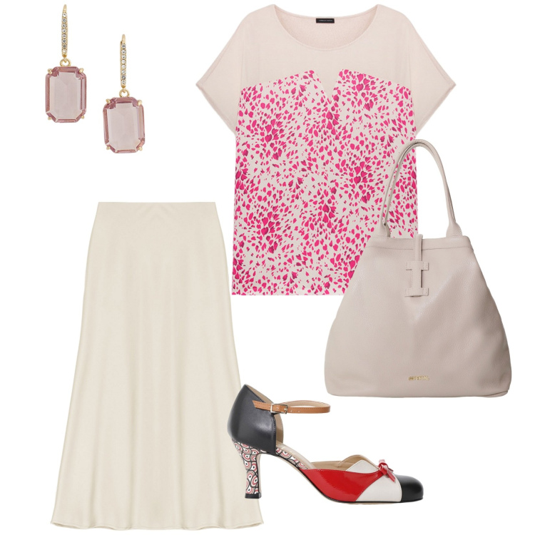 Outfit donna - Pranzo fuori. per Serata fuori. Abbinamento con gonne longuette, borse tote, décolleté, orecchini, bluse.