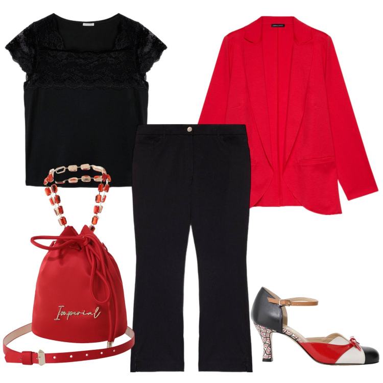 Outfit donna - Giacca corallo. Stile Casual chic per Serata fuori. Abbinamento con borse a secchiello, décolleté, pantaloni, t-shirt, blazer.