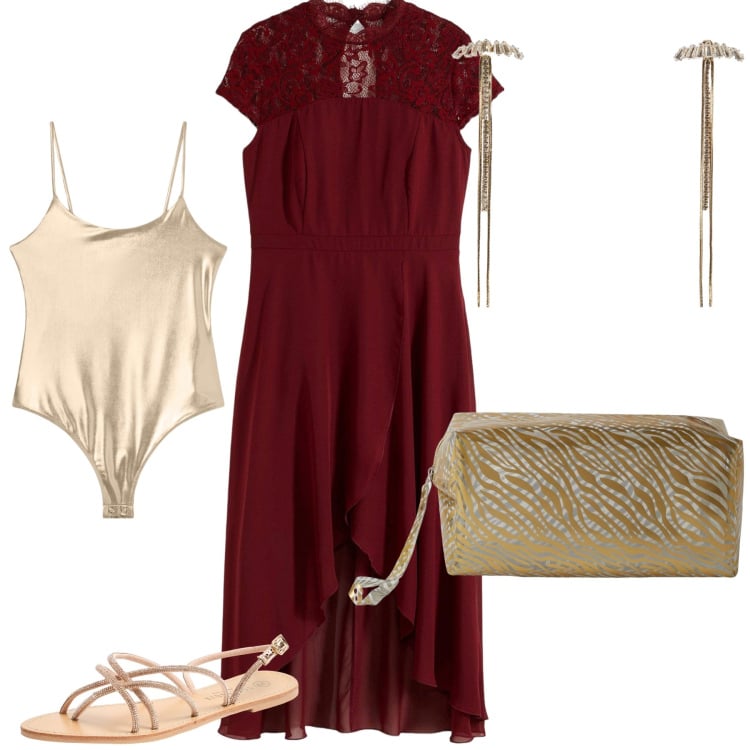 Outfit donna - Cerimonia a ottimi prezzi. Stile Bon Ton per Cerimonia. Abbinamento con vestiti asimmetrici, sandali, body, orecchini, pochette.