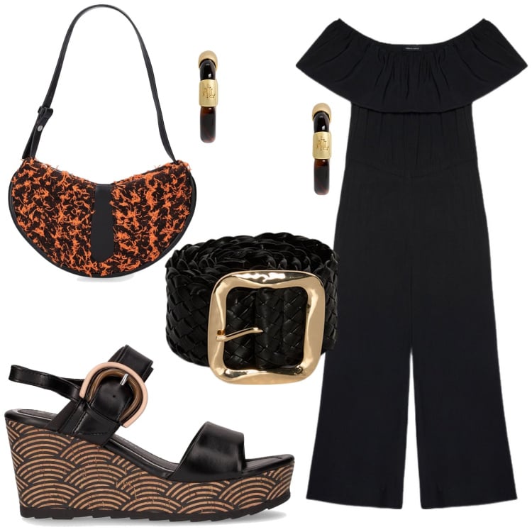 Outfit donna - Total look #2188822. Stile Romantica per Serata fuori. Abbinamento con orecchini, tute, sandali col tacco, cinture, borse a spalla.