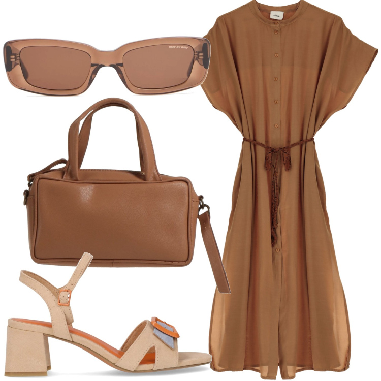 Outfit donna - Total look #2188825. Stile Casual chic per Tutti i giorni. Abbinamento con borse a mano, vestiti midi/longuette, sandali col tacco, occhiali da sole.