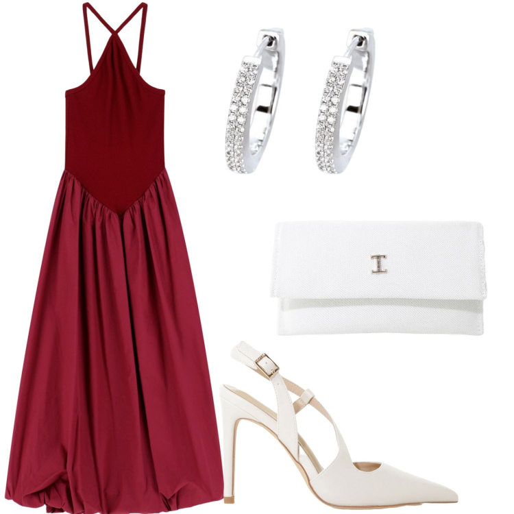 Outfit donna - Rosso corallo. Stile Boho per Cerimonia. Abbinamento con orecchini, borse a tracolla, décolleté, vestiti lunghi.
