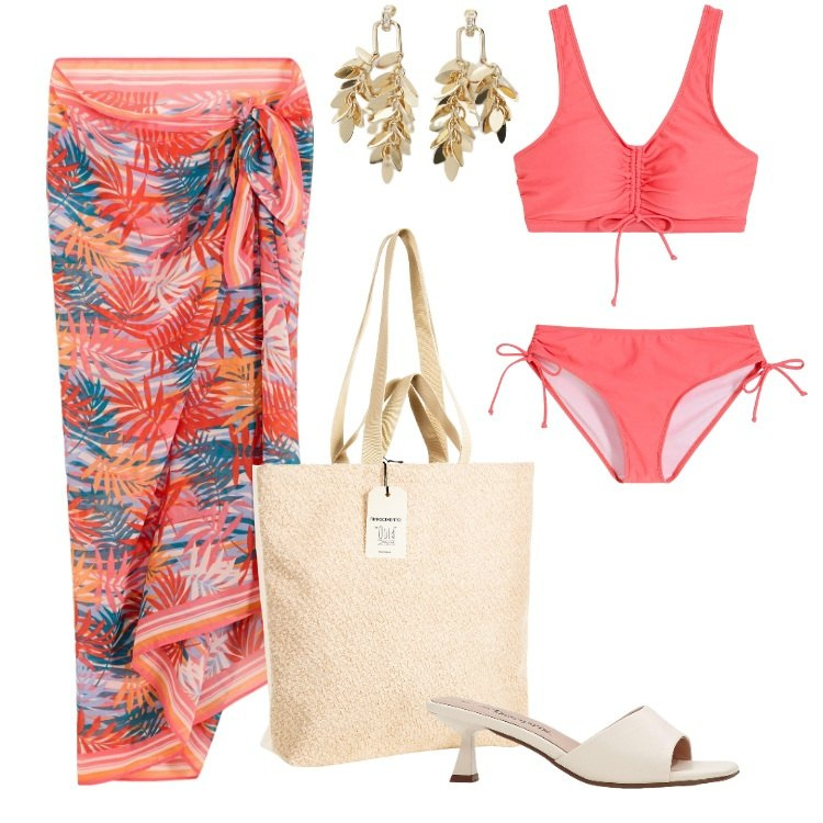 Outfit donna - Total look #2188902. Stile Boho per Mare. Abbinamento con bikini, ciabatte, vestiti da spiaggia, borse tote, orecchini.