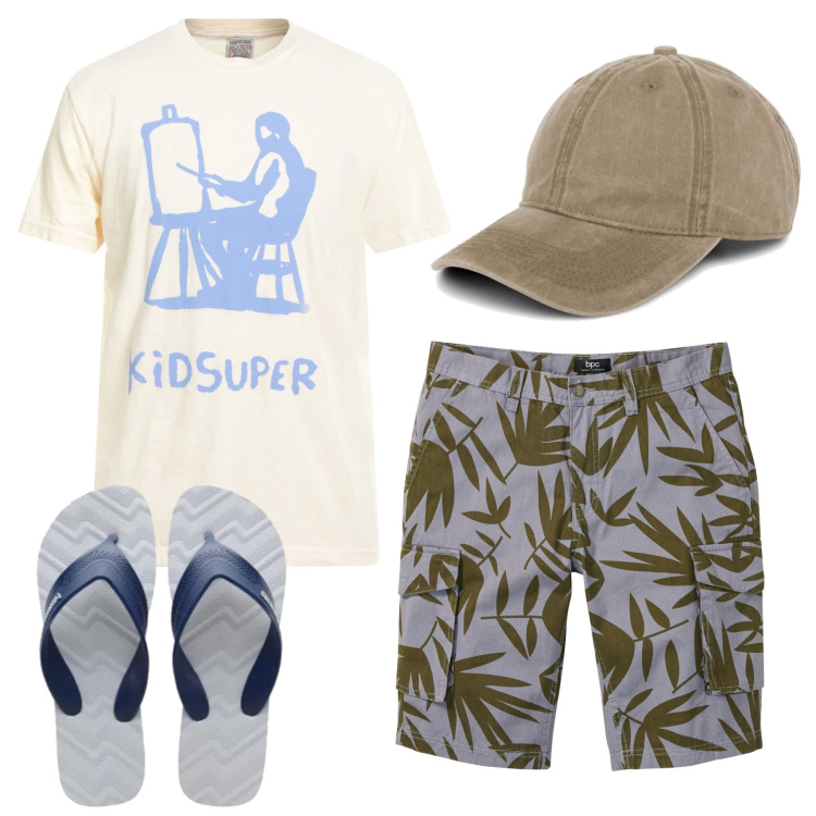 Outfit homme - Be yourself. Style Casual pour Tous les jours. Assortir avec bermuda, chapeaux avec visière, sandales, t-shirts.