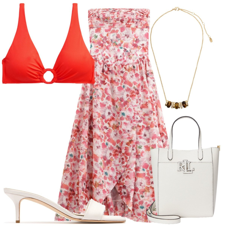 Outfit donna - Total look #2188975. Stile Romantica per Mare. Abbinamento con vestiti lunghi, collane, borse tote, bikini, pantofole.