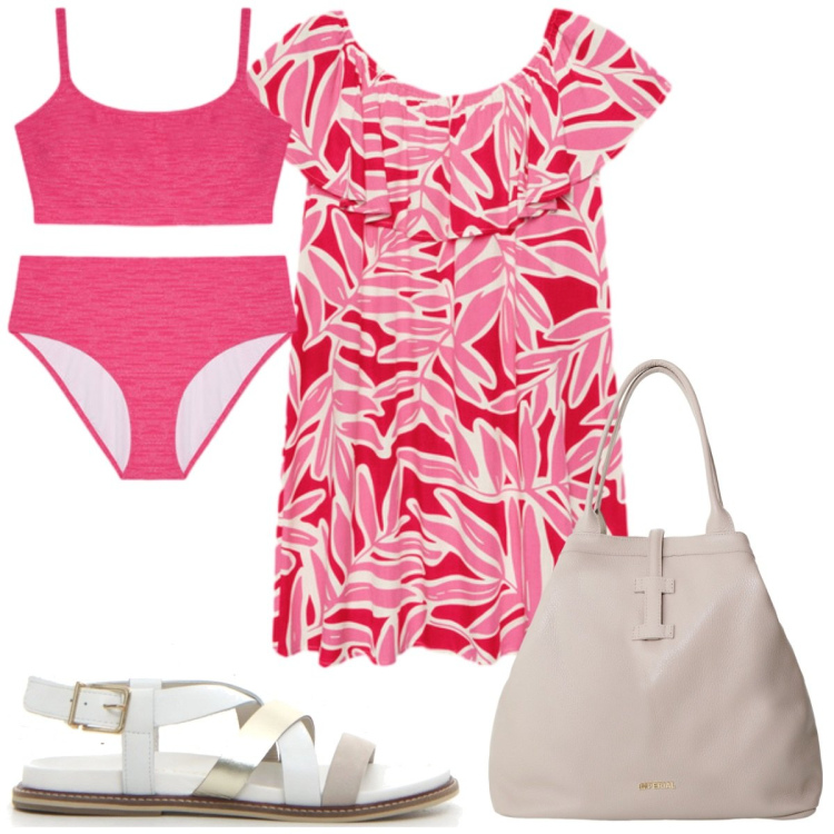 Outfit donna - Total look #2188989. Stile Trendy per Mare. Abbinamento con borse tote, vestiti corti, bikini, sandali.