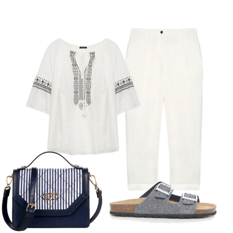 Outfit donna - Eleganza e freschezza. Stile Etnico per Tutti i giorni. Abbinamento con borse a mano, bluse, ciabatte, pantaloni.