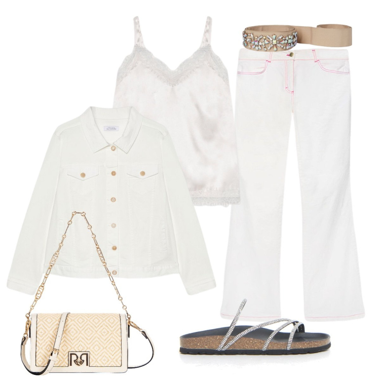 Outfit donna - Bianco senza timori!!. Stile Minimal per Tutti i giorni. Abbinamento con borse a tracolla, cinture, canottiere, pantaloni, ciabatte, blazer.