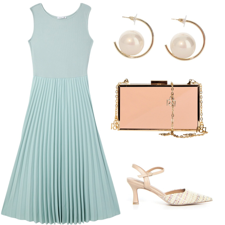 Outfit donna - Meravigliosi anni \'60. Stile Bon Ton per Cerimonia. Abbinamento con vestiti lunghi, pochette, orecchini, sandali col tacco.