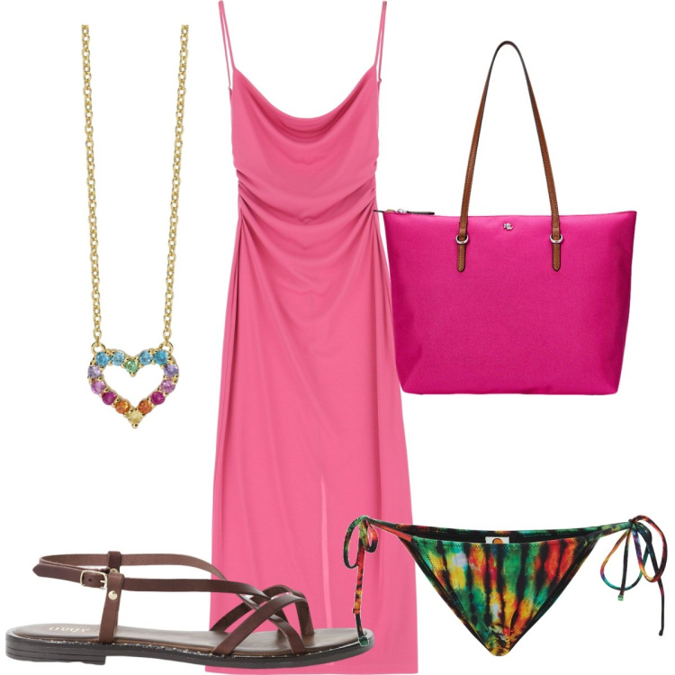 Outfit donna - Total look #2189061. Stile Trendy per Mare. Abbinamento con collane, vestiti, sandali, borse tote, bikini.
