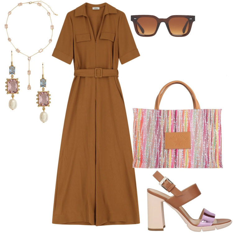 Outfit donna - Per un comfort raffinato. Stile Casual per Tutti i giorni. Abbinamento con sandali in pelle, borse a mano, tute, orecchini, collane, occhiali da sole.