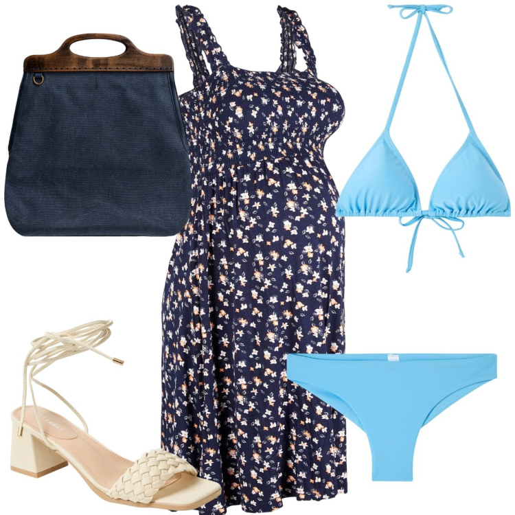 Outfit donna - Total look #2189083. Stile Trendy per Mare. look ideale per Premaman. Abbinamento con vestiti, bikini, bikini, sandali alla schiava, borse a tracolla.