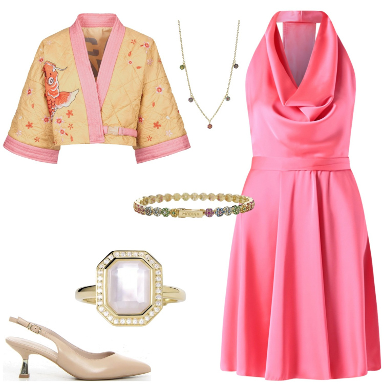 Outfit donna - Total look #2189218. Stile Chic per Serata fuori. Abbinamento con anelli, braccialetti, ciondoli, vestiti corti, kimono, décolleté.