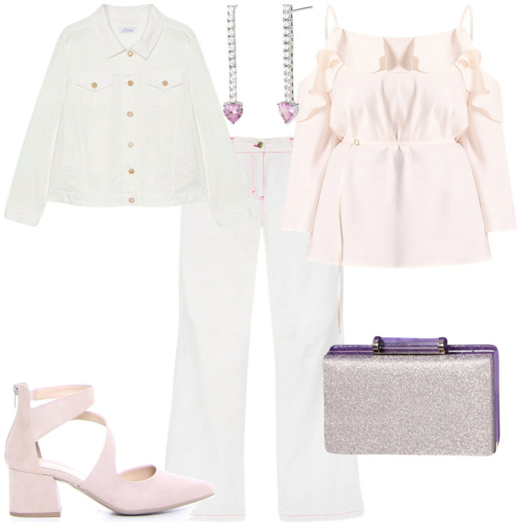 Outfit donna - Total look #2189243. Stile Boho per Serata fuori. Abbinamento con orecchini, pochette, bluse, pantaloni, blazer, sandali in pelle.