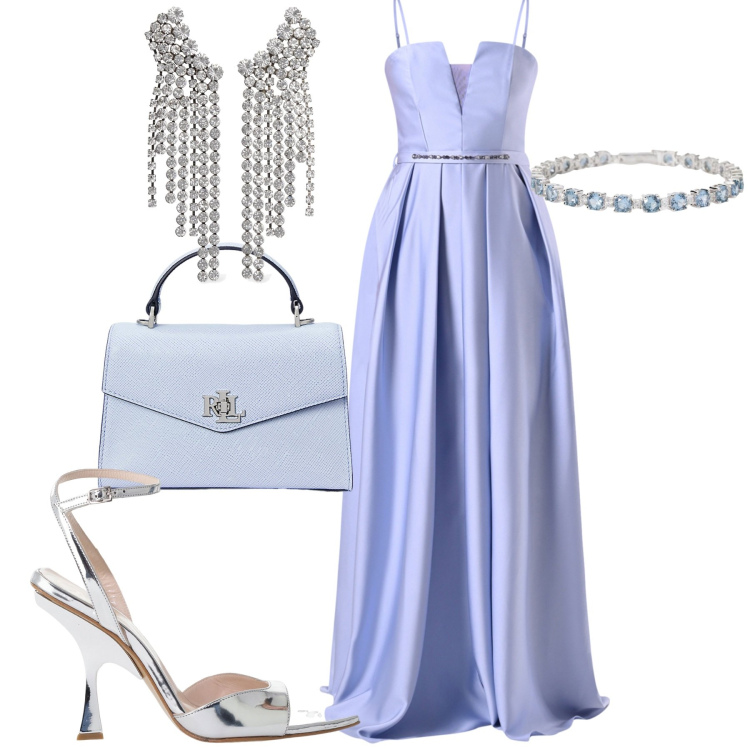 Outfit donna - Rinascimento. Stile Chic per Cerimonia. Abbinamento con braccialetti, vestiti, décolleté, borse a mano, orecchini.