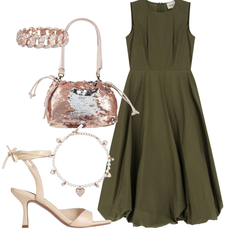 Outfit donna - Total look #2189339. Stile Minimal per Tutti i giorni. Abbinamento con borse a mano, sandali in pelle, braccialetti, anelli, vestiti midi/longuette.