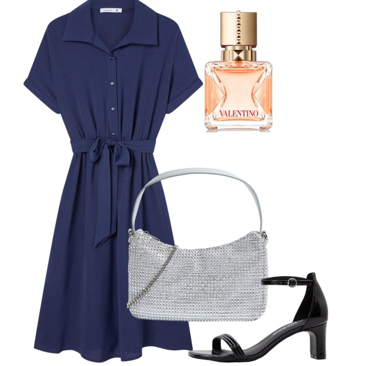Outfit donna - Easy day. Stile Bon Ton per Tutti i giorni. Abbinamento con sandali col tacco, profumi, vestiti chemisier, borse a tracolla.
