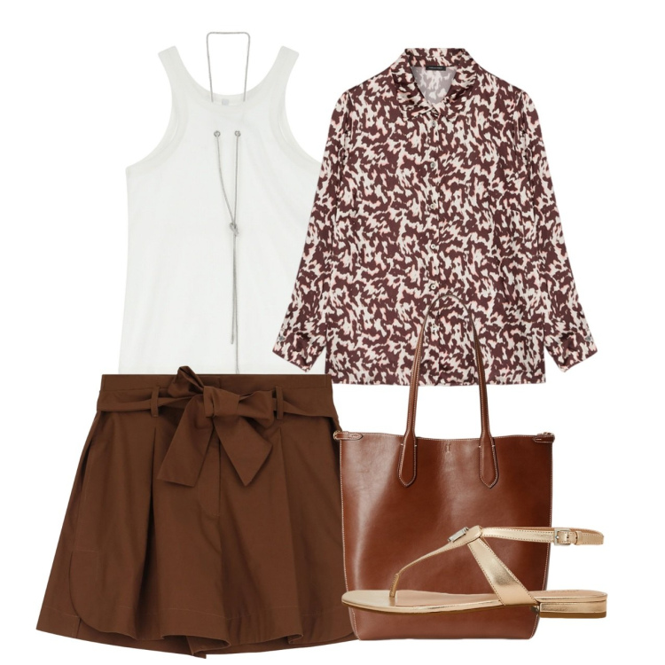 Outfit donna - Giugno. Stile Bon Ton per Tutti i giorni. Abbinamento con shorts, top, borse tote, sandali in pelle, camicie.