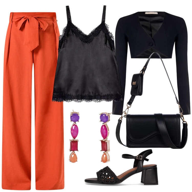 Outfit donna - Sexy top lingerie. Stile Glamour per Serata fuori. Abbinamento con orecchini, pantaloni, bolero, pochette, canottiere, sandali col tacco.