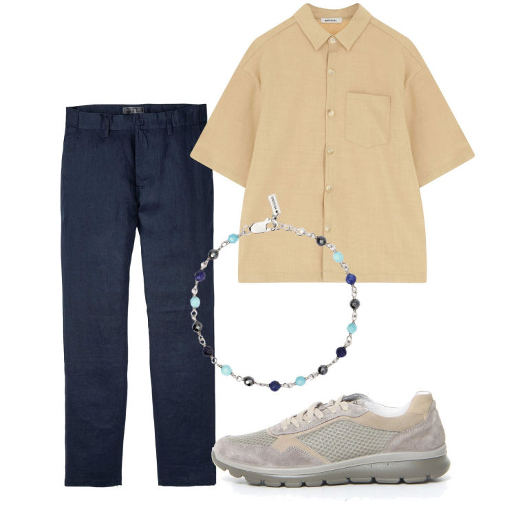 Outfit uomo - Casual chic. Stile Casual per Serata speciale. Abbinamento con pantaloni, braccialetti, camicie a manica corta, scarpe stringate.
