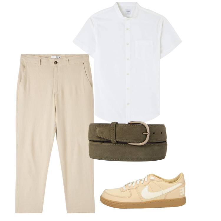 Outfit uomo - Giugno. Stile Casual per Tutti i giorni. Abbinamento con sneakers, pantaloni, camicie a manica corta, cinture.