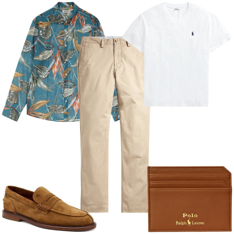 Outfit uomo - Total look #2189422. Stile Trendy per Tutti i giorni. Abbinamento con camicie, pantaloni, portafogli, t-shirt, scarpe stringate.
