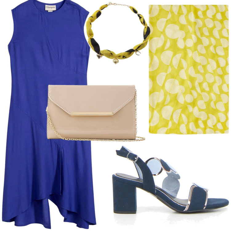 Outfit donna - Total look #2189537. Stile Bon Ton per Serata fuori. Abbinamento con pochette, vestiti asimmetrici, foulard, stole, sandali col tacco.