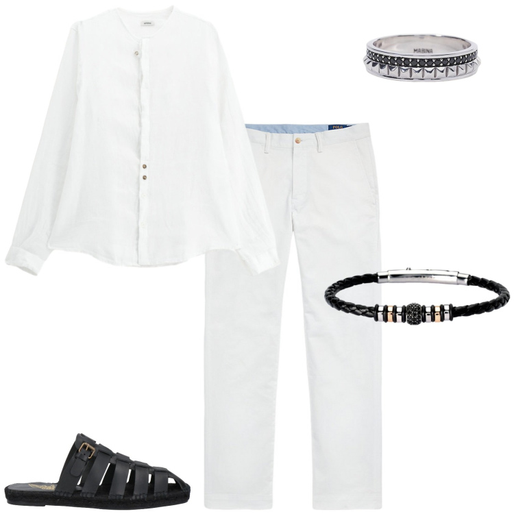 Outfit uomo - Total look #2189581. Stile Trendy per Serata speciale. Abbinamento con espadrillas, anelli, braccialetti, camicie, pantaloni.