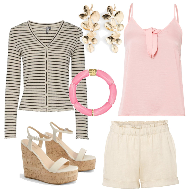 Outfit femme - Lolita. Style Bon Ton pour Tous les jours. Assortir avec pendentifs, hauts, short, gilets, bracelets, chaussures à semelle compensée.