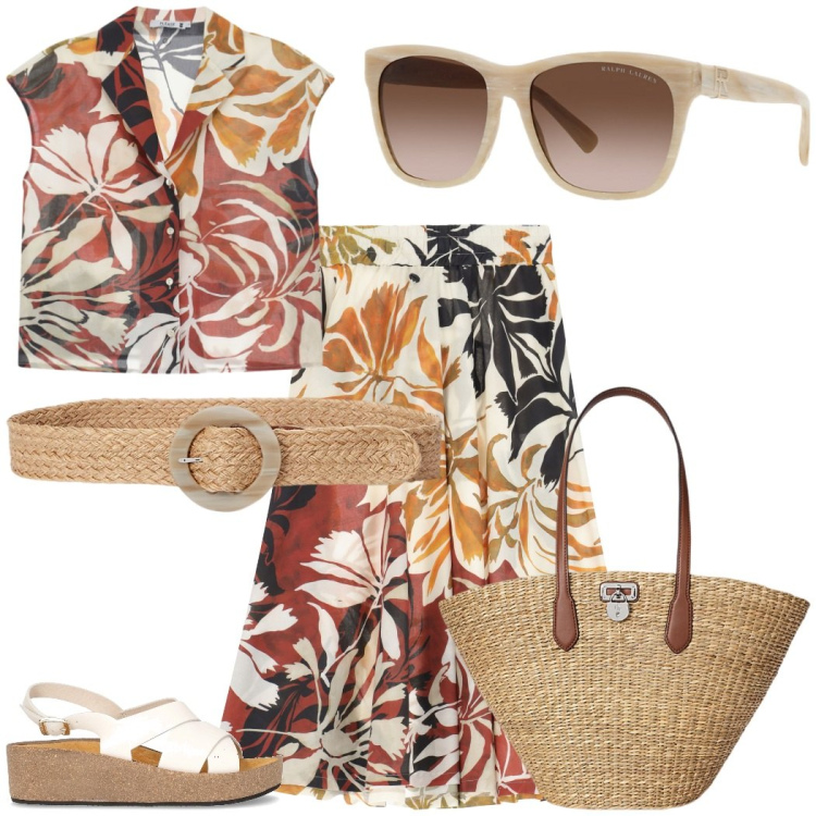 Outfit donna - Accessori in paglia. Stile Glamour per Tutti i giorni. Abbinamento con gonne longuette, camicie, occhiali da sole, borse tote, cinture, sandali.