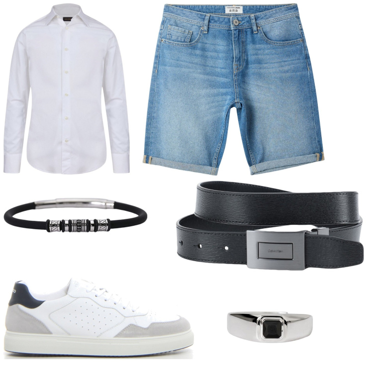 Outfit uomo - Un giorno come un altro. per Tutti i giorni. Abbinamento con cinture, braccialetti, anelli, bermuda, camicie, sneakers.