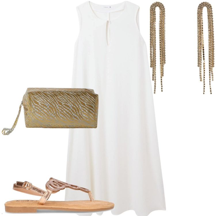 Outfit donna - Sandali gioiello. Stile Glamour per Serata fuori. Abbinamento con vestiti lunghi, orecchini, pochette, sandali in pelle.