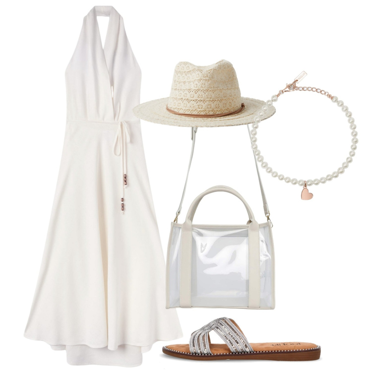 Outfit donna - Bianco curvy power - Focus Donna Curvy I. Stile Chic per Tutti i giorni. Abbinamento con borse tote, cappelli, vestiti lunghi, braccialetti, ciabatte.