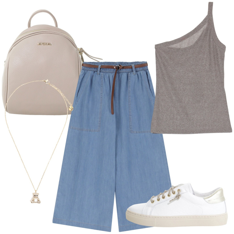 Outfit donna - In partenza... Comoda e leggera. Stile Minimal per Tutti i giorni. Abbinamento con jeans, sneakers, top, zaini, ciondoli.
