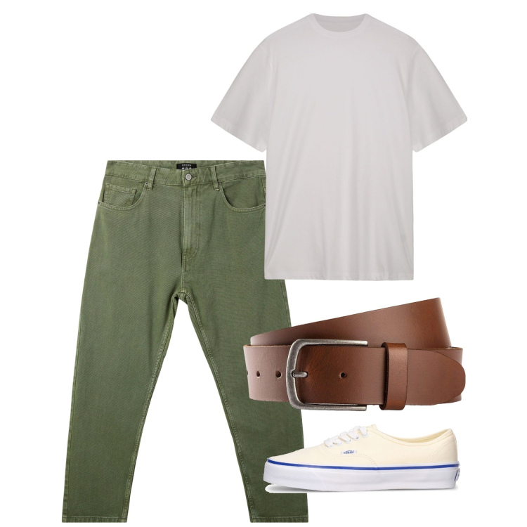 Outfit uomo - Giugno. Stile Casual per Tutti i giorni. Abbinamento con cinture, pantaloni, t-shirt, sneakers.