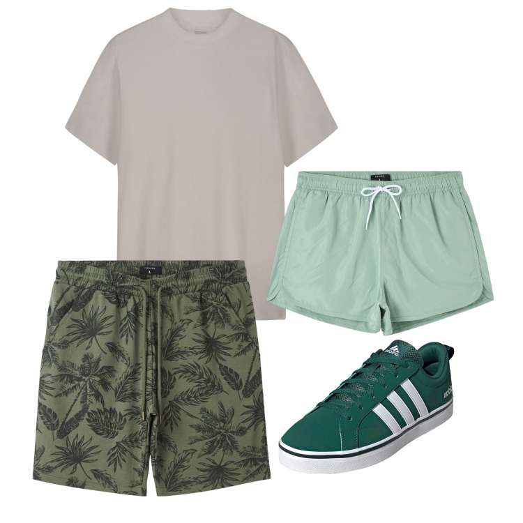 Outfit uomo - Verso il mare. Stile Casual per Tutti i giorni. Abbinamento con costumi, bermuda, t-shirt, sneakers.